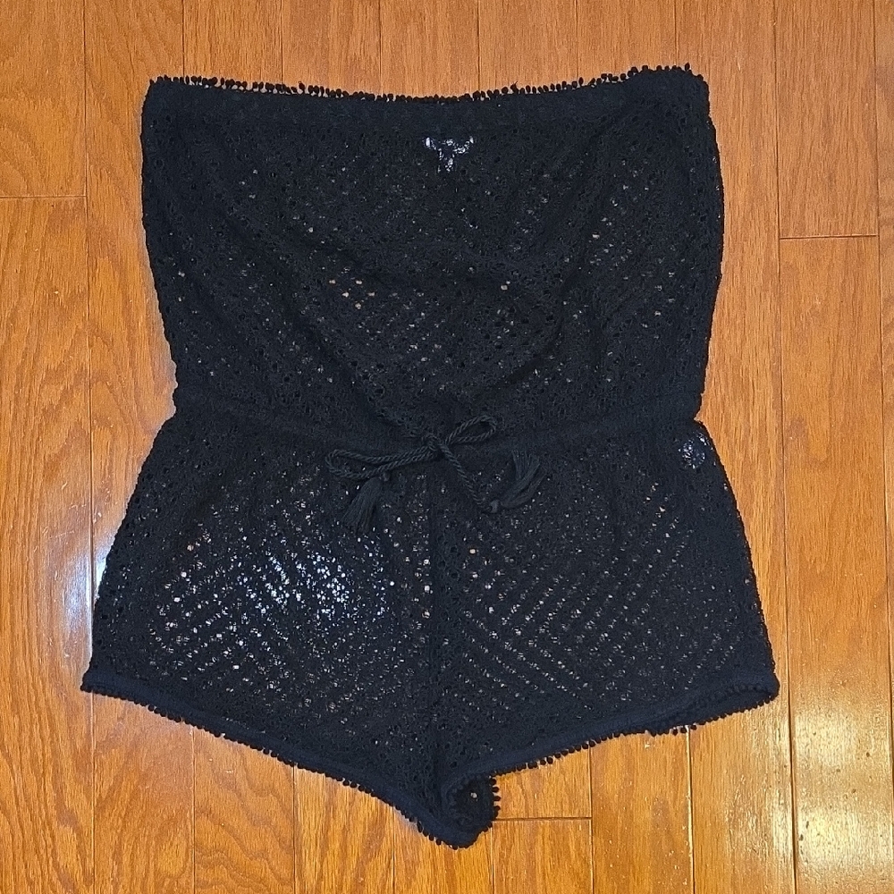 Victoria's Secret Black Crochet Style Romper Swimsuit Coverup Size Large
